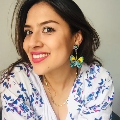 Aretes Mariposas Amarillas-Azul Claro